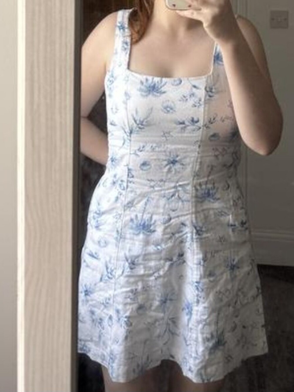 Hollister Linen-Blend Blue Floral Structured Mini Dress Size XL NWT